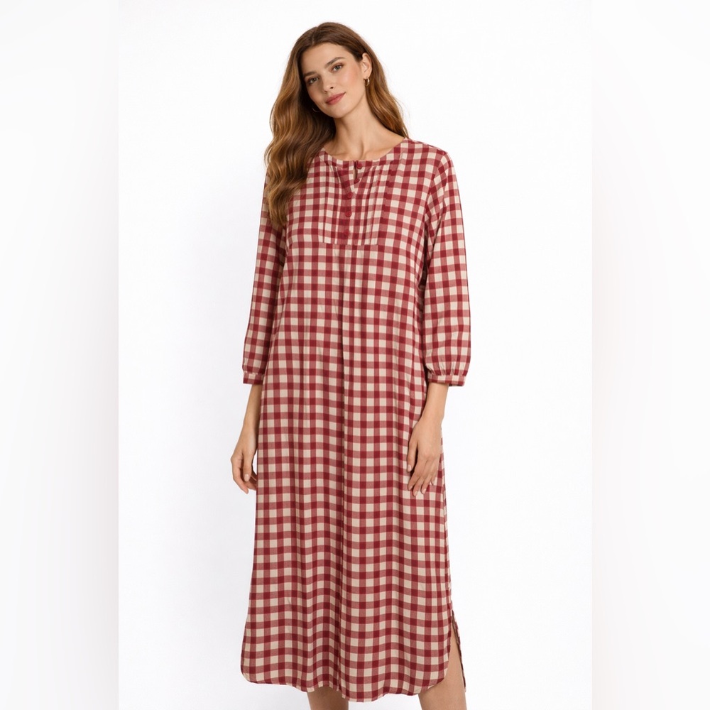 Sleep Sense Christmas Tree Red & White Checkered Flannel Dress Women’s Small